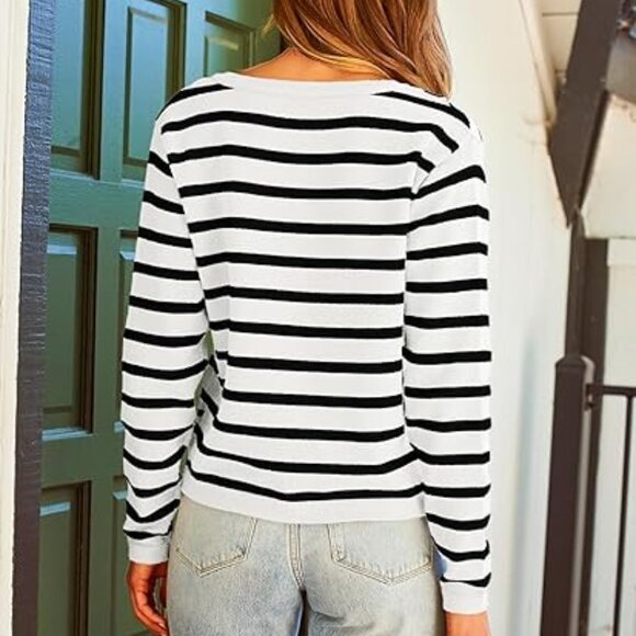 Women's Striped Trendy Casual Long Sleeve Striped Cardigan Sweater Sz Large - Picture 5 of 5